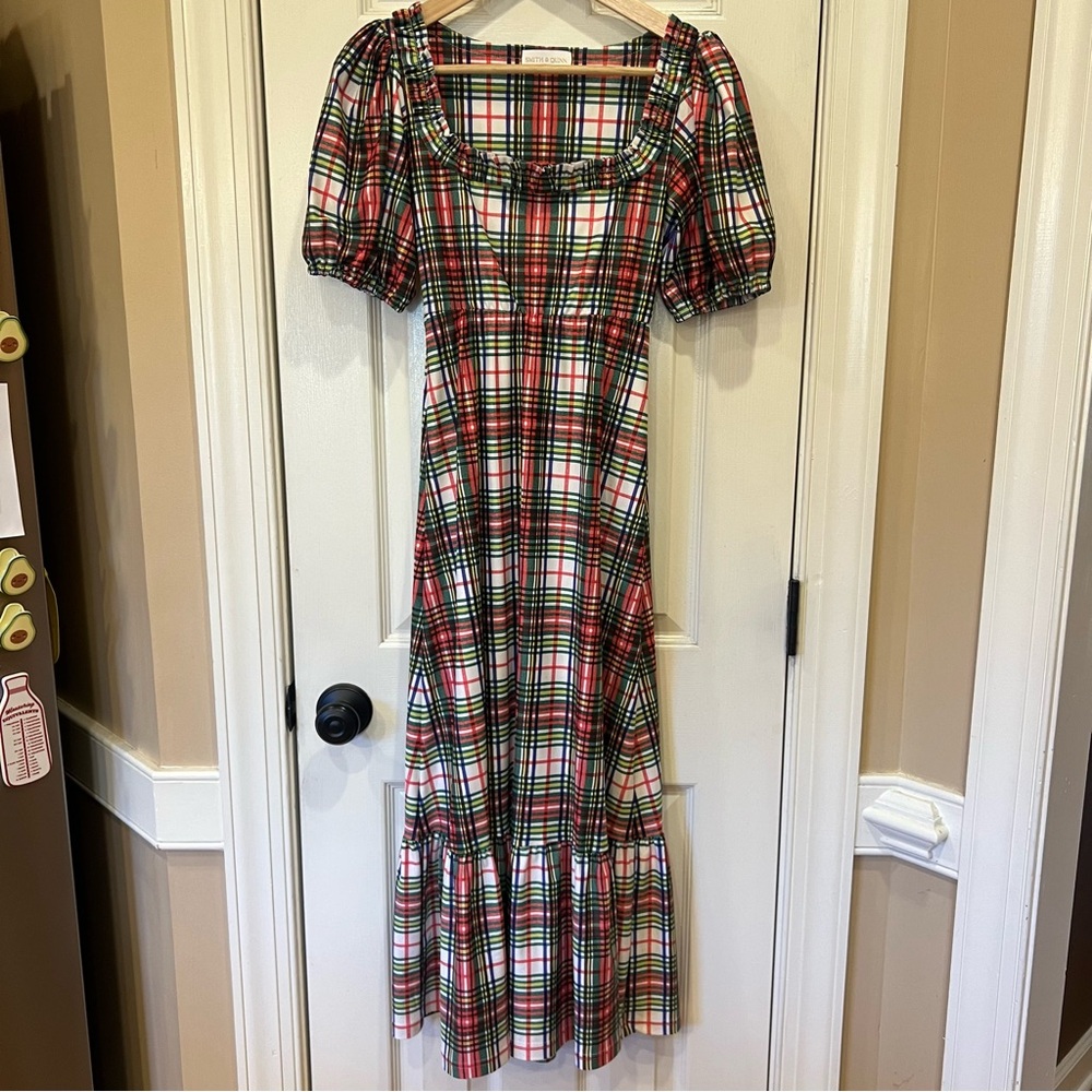 NWOT Smith & Quinn Christmas Plaid Midi Dress Small Lucy Holly Plaid